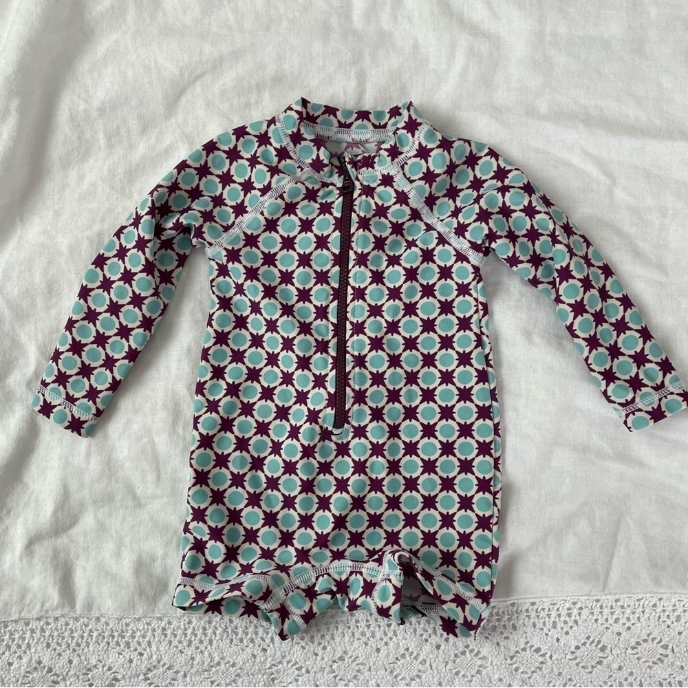 Tea Collection 6 to 12 mo rash guard one piece geometric print long sleeve blue